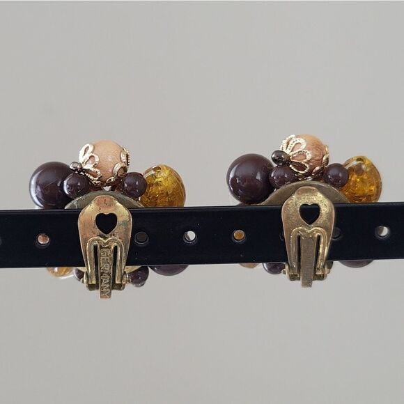 Earrings Vintage Germany Clip On Brown Amber Earrings #0182 - Picture 5 of 7